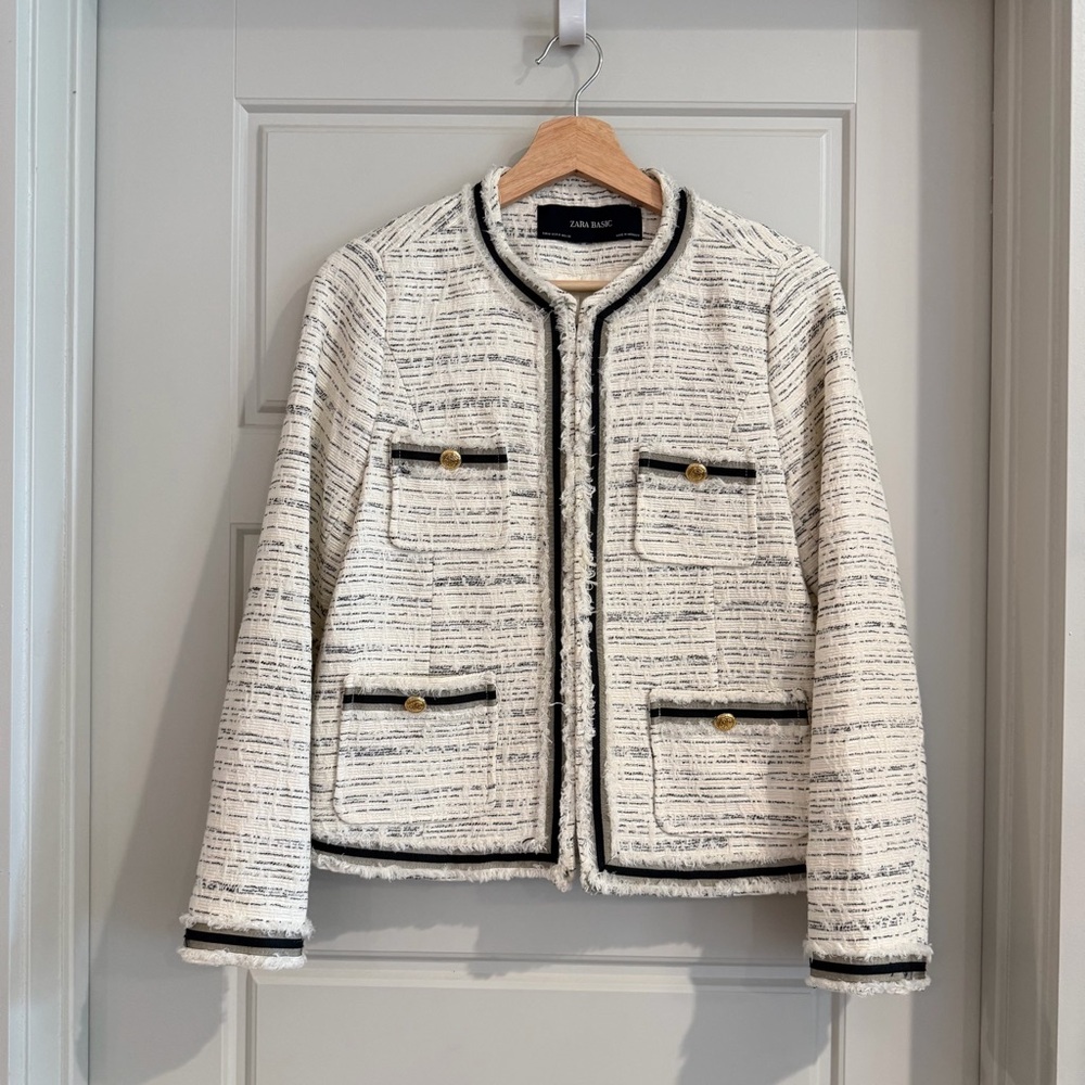 Zara Cream and Black Tweed Lady Jacket
